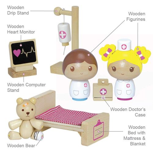 아도라 베이비 Adora Classic Wooden Toy Owie Hospital 11 Pieces Educational Toys Playset with Hospital Items for Toddlers 3+