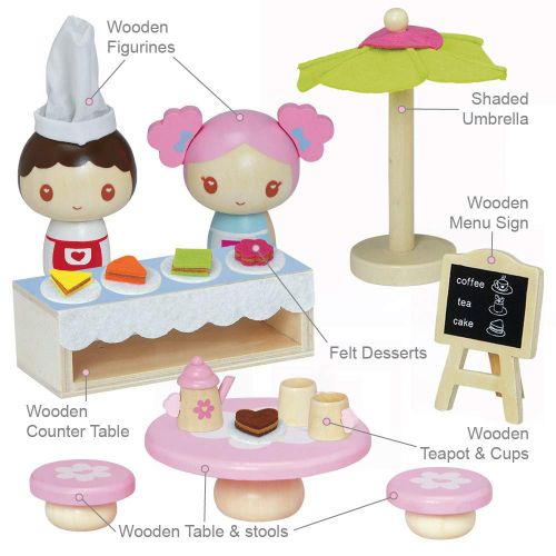 아도라 베이비 Adora Classic Wooden Toy Teapot Cafe 17 Pieces Educational Toys Playset with Tea Time Cups for Toddlers 3+