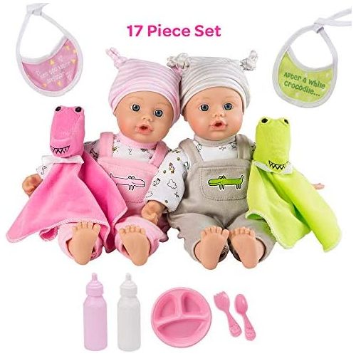 아도라 베이비 Adora Baby Later Alligator Twins Gift Set 11 inch Soft Dolls, 17 Pieces, for Toddlers Age 1+