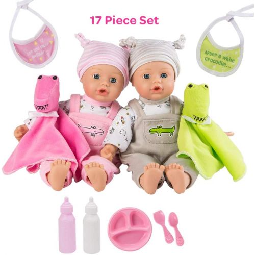 아도라 베이비 Adora Baby Later Alligator Twins Gift Set 11 inch Soft Dolls, 17 Pieces, for Toddlers Age 1+