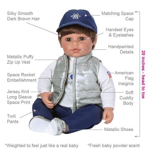 아도라 베이비 Adora ToddlerTime Doll Cosmic Boy 20 inch Toddler Baby Doll in CuddleMe Vinyl, Realistic Lifelike Weighted Cloth Body, Brown Hair & Brown Eyes