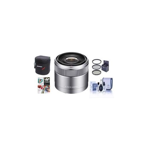  Adorama Sony E 30mm F/3.5 E-Mount Lens, Silver with Accessory Bundle SEL30M35 NK