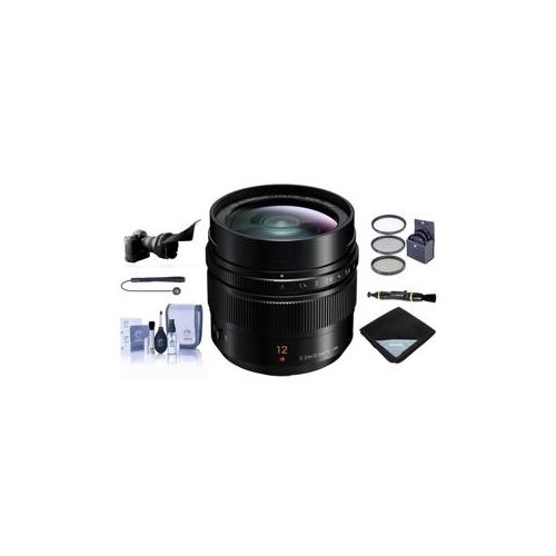  Adorama Panasonic Lumix G Leica DG 12mm f/1.4 ASP Lens f/Micro 4/3, Black w/Acc Bundle H-X012 A