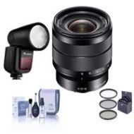 Adorama Sony 10-18mm F/4 OSS E-Mount Lens With FP Zoom Li-on X R2 TTL Round Flash Kit SEL1018 FL