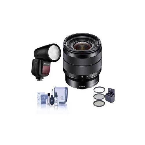  Adorama Sony 10-18mm F/4 OSS E-Mount Lens With FP Zoom Li-on X R2 TTL Round Flash Kit SEL1018 FL