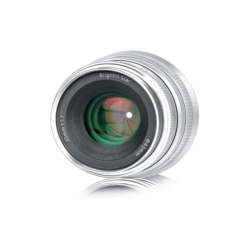  Adorama Brightin Star 35mm F1.7 APS-C Aperture Focus Lens for Canon M Cameras, Silver BS3517EFMSR