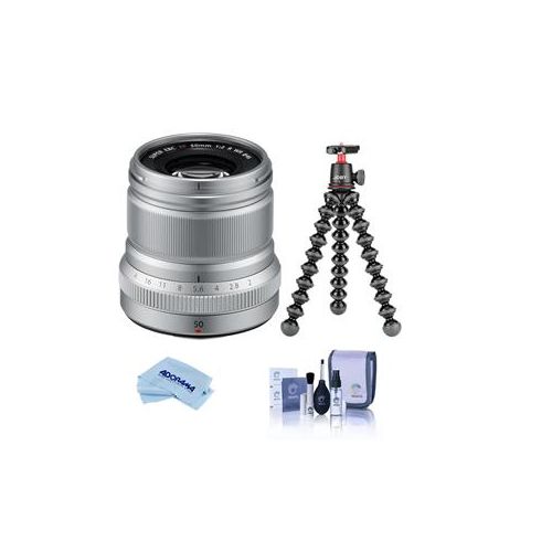  Adorama Fujifilm XF 50mm (76mm)F/2 WR Lens Silver W/JOBY GorillaPod 3K Kit /Cleaning Kit 16536623 T