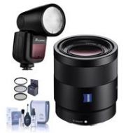 Adorama Sony Sonnar T* FE 55mm F1.8 ZA E-Mount Lens - With FP Zoom Li-on X R2 TTL Flash SEL55F18Z FL