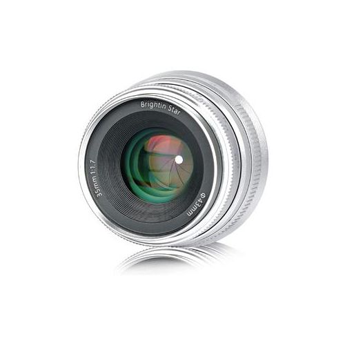  Adorama Brightin Star 35mm F1.7 APS-C Aperture Focus Lens for Fuji X Cameras, Silver BS3517FXSR