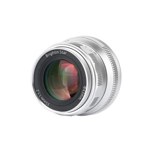  Adorama Brightin Star 35mm F1.2 APS-C Aperture Prime Lens for Fuji FX Cameras, Silver BS3512FXSR