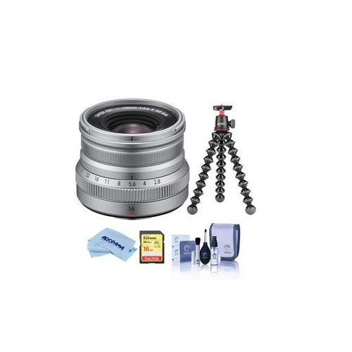  Adorama Fujifilm XF 16mm f/2.8 R WR Lens Silver W/Joby GorillaPod 3K Kit /16GB SDHC Card 16611681 T