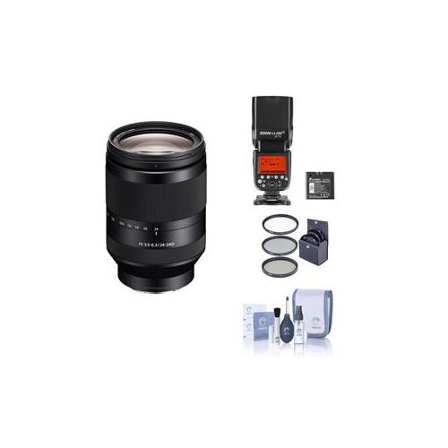  Adorama Sony FE 24-240mm F3.5-6.3 OSS E-Mount Camera Lens W/Zoom Li-on X R2 TTL Flash SEL24240 FL