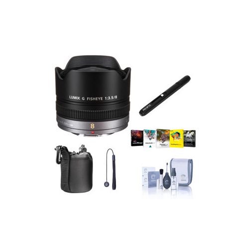  Adorama Panasonic Lumix G Fisheye 8mm f/3.5 Lens for Micro 4/3 W/ Free Accessory Bundle H-F008 A