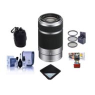 Adorama Sony E 55-210mm f/4.5-6.3 OSS E-Mount Lens, Silver/Black w/Free Accessory Kit SEL55210 AM