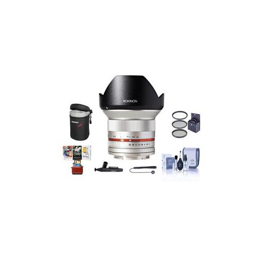 Adorama Rokinon 12mm F/2.0 Ultra WA Lens for FujiX Mount Silver With Free MAC Acc Bundle RK12M-FX-SIL MA