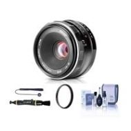 Adorama Meike 25mm f/1.8 Lens for Sony E, Black With Free Accessory Bundle 20770001 A