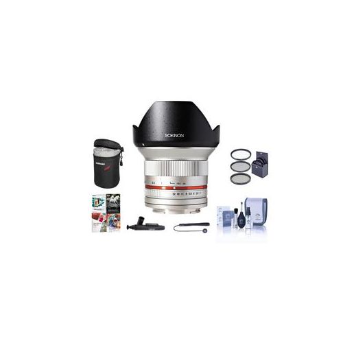  Adorama Rokinon 12mm F/2.0 Ultra WA Lens for FujiX Mount Silver With Free PC Acc Bundle RK12M-FX-SIL A