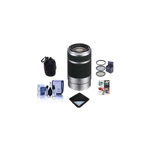  Adorama Sony E 55-210mm f/4.5-6.3 OSS E-Mount Lens, Silver/Black w/Accessories SEL55210 NK