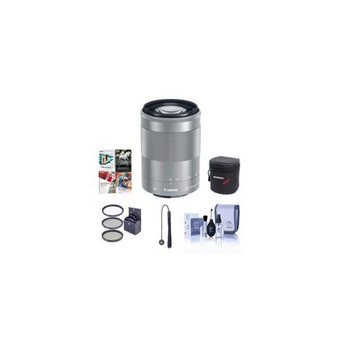  Adorama Canon EF-M 55-200mm f/4.5-6.3 IS STM Lens - Silver with Free Accessory Bundle 1122C002 A