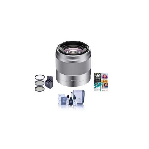  Adorama Sony E 50mm F/1.8 OSS E-Mount Camera Lens, Silver w/49mm Filters & Pro Software SEL50F18 NK