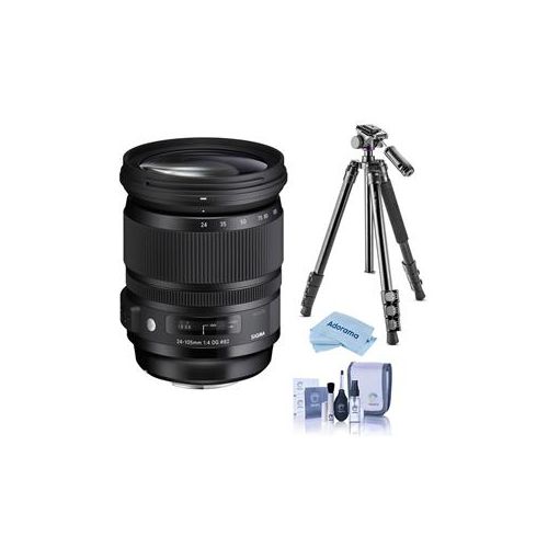  Adorama Sigma 24-105mm f/4.0 DG OS HSM ART Lens for Nikon, Vanguard Tripod, and Acc. 635-306 T