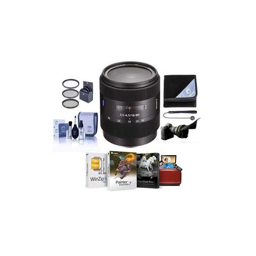  Adorama Sony 16-80mm f/3.5-4.5 Vario-Sonnar T* DT Zeiss Alpha Mt Lens w/Accessory Bundle SAL1680Z AM