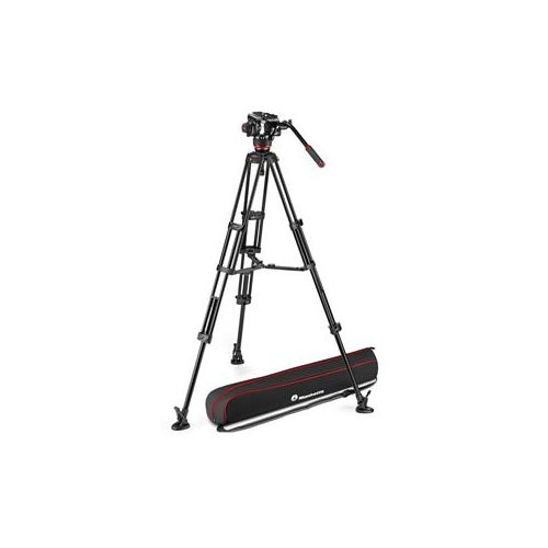  Adorama Manfrotto 504X Fluid Video Head with AL Twin Leg Tripod, Mid-Level Spreader MVK504XTWINMA