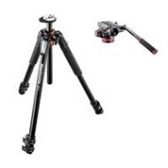 Adorama Manfrotto MT055XPRO3 Black Aluminum Tripod w/ Manfrotto MVH502AH Pro Video Head BG055XPROB52