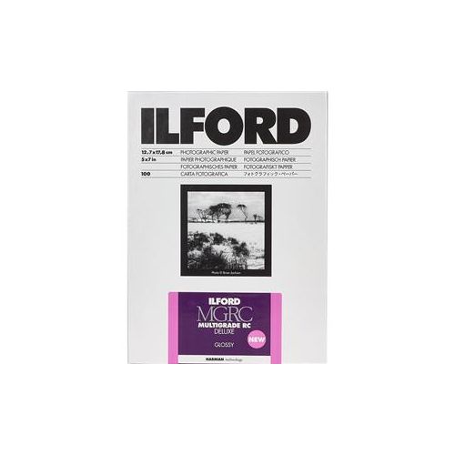  Adorama Ilford Multigrade V RC Deluxe Glossy Black/White Photo Paper, 5x7, 100 Sheets 1179848