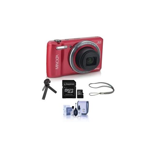  Adorama Minolta 20 Mega Pixels HD Camera w/12x Optical Zoom RED With Accessory Bundle MN12Z-R A