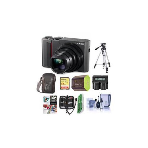  Adorama Panasonic Lumix DMC-ZS200 Digital Camera, Silver With Premium Accessory Bundle DC-ZS200S B
