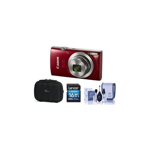  Adorama Canon PowerShot ELPH 180 Digital Camera and Free Accessories, Red 1096C001 A