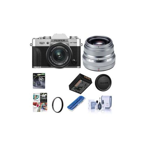  Adorama Fujifilm X-T30 Mirrorless Camera Silver W/Fuji XF 35mm F/2 R WR Lens Slv W/Acc 16618380 L2