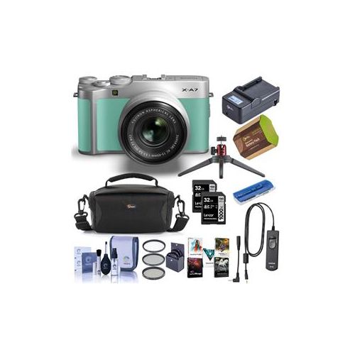  Adorama Fujifilm X-A7 Mirrorless Camera, XC 15-45mm OIS PZ Lens,Mint Green W/Premium Kit 16638304 B