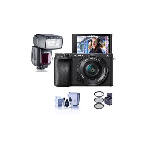  Adorama Sony Alpha a6400 Mirrorless Camera with 16-50mm f/3.5-5.6 OSS Lens W/Flash Kit ILCE6400L/B FL