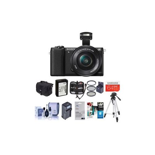  Adorama Sony Alpha A5100 Mirrorless Camera w/16-50mm E-Mnt Lens, Black w/Accesory Bundle ILCE-5100L/B B