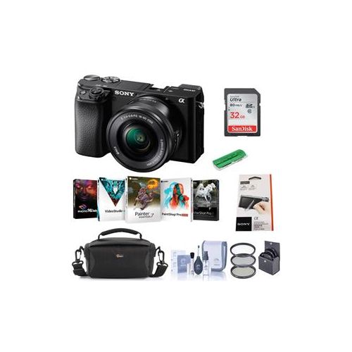  Adorama Sony Alpha a6100 Mirrorless Digital Camera with 16-50mm Lens W/FREE PC Acc Kit ILCE6100L/B A