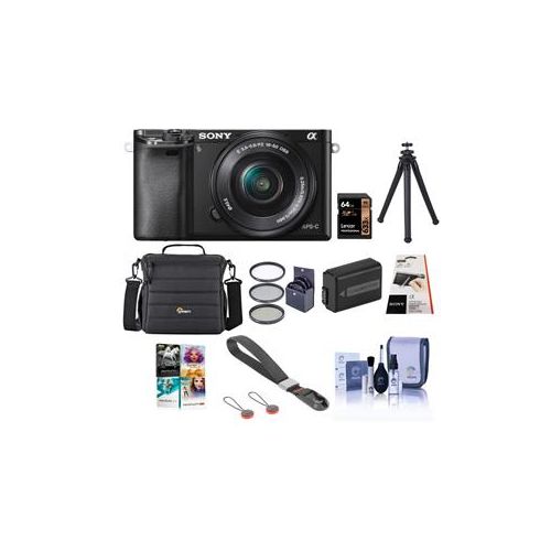  Adorama Sony Alpha A6000 Mirrorless with 16-50mm OSS Lens Black With Accessory Kit ILCE-6000L/B H