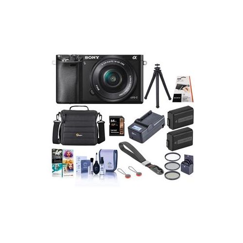  Adorama Sony Alpha A6000 Mirrorless with 16-50mm OSS Lens Black and Pro Accessory Kit ILCE-6000L/B E