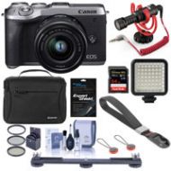 Adorama Canon EOS M6 Mark II Mirrorless Camera 15-45mm Lens,EVF-DC2 Silver W/Vlogger Kit 3612C011 G