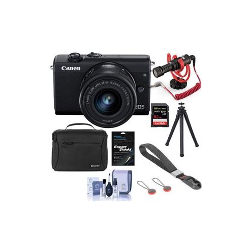  Adorama Canon EOS M200 Mirrorless Camera with EF-M 15-45mm Lens, Black With Vlogger Kit 3699C009 G