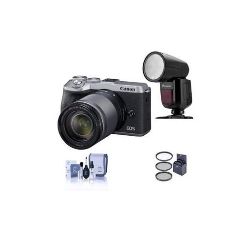  Adorama Canon EOS M6 Mark II Mirrorless Camera,18-150mm Lens, EVF-DC2,Silver W/Flash Kit 3612C021 FL
