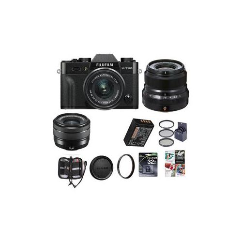  Adorama Fujifilm X-T30 Mirrorless Camera with XC 15-45mm f/3.5-5.6 & XF 23mm F/2R Black 16619205 L1