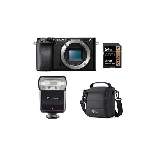  Adorama Sony Alpha a6100 Mirrorless Digital Camera Body With Zoom-Mini TTL R2 Flash Kit ILCE6100/B FL
