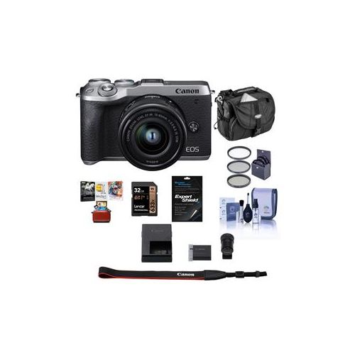  Adorama Canon EOS M6 Mark II Mirrorless Camera, 15-45mm Lens, EVF-DC2 Silver W/Free Acc 3612C011 AM