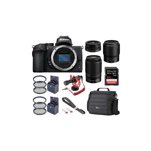  Adorama Nikon Z50 DX-Format Mirrorless Camera w/16-50mm and 50-250mm & 50mm f/1.8 Lenses 1632 L1AK