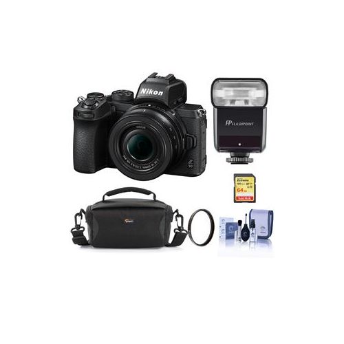  Adorama Nikon Z50 Mirrorless Camera with Z DX 16-50mm f/3.5-6.3 VR Lens - With Flash Kit 1633 FK