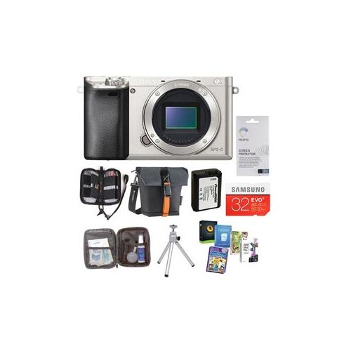  Adorama Sony Alpha A6000 Mirrorless Body and Premium Kit, Silver ILCE6000/S B