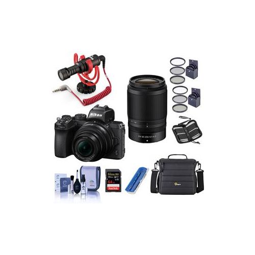  Adorama Nikon Z50 DX-Format Camera w/16-50mm and 50-250mm Lenses, W/Rode Mic 64GB Card 1632 RD