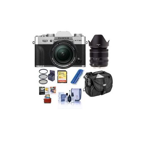  Adorama Fujifilm X-T30 Mirrorless Camera with XF 18-55mm f/2.8-4 R Lens Silver W/ACC KIT 16619786 AM